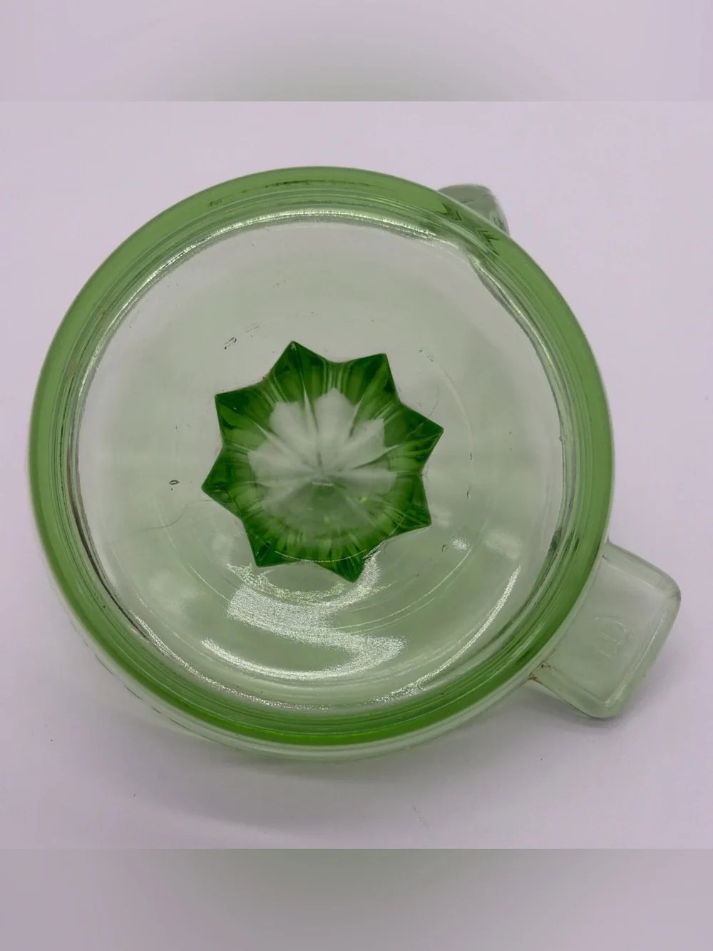 Vintage FEDERAL GLASS Vaseline Glass Citrus Juicer/Reamer Depression Glass Glows